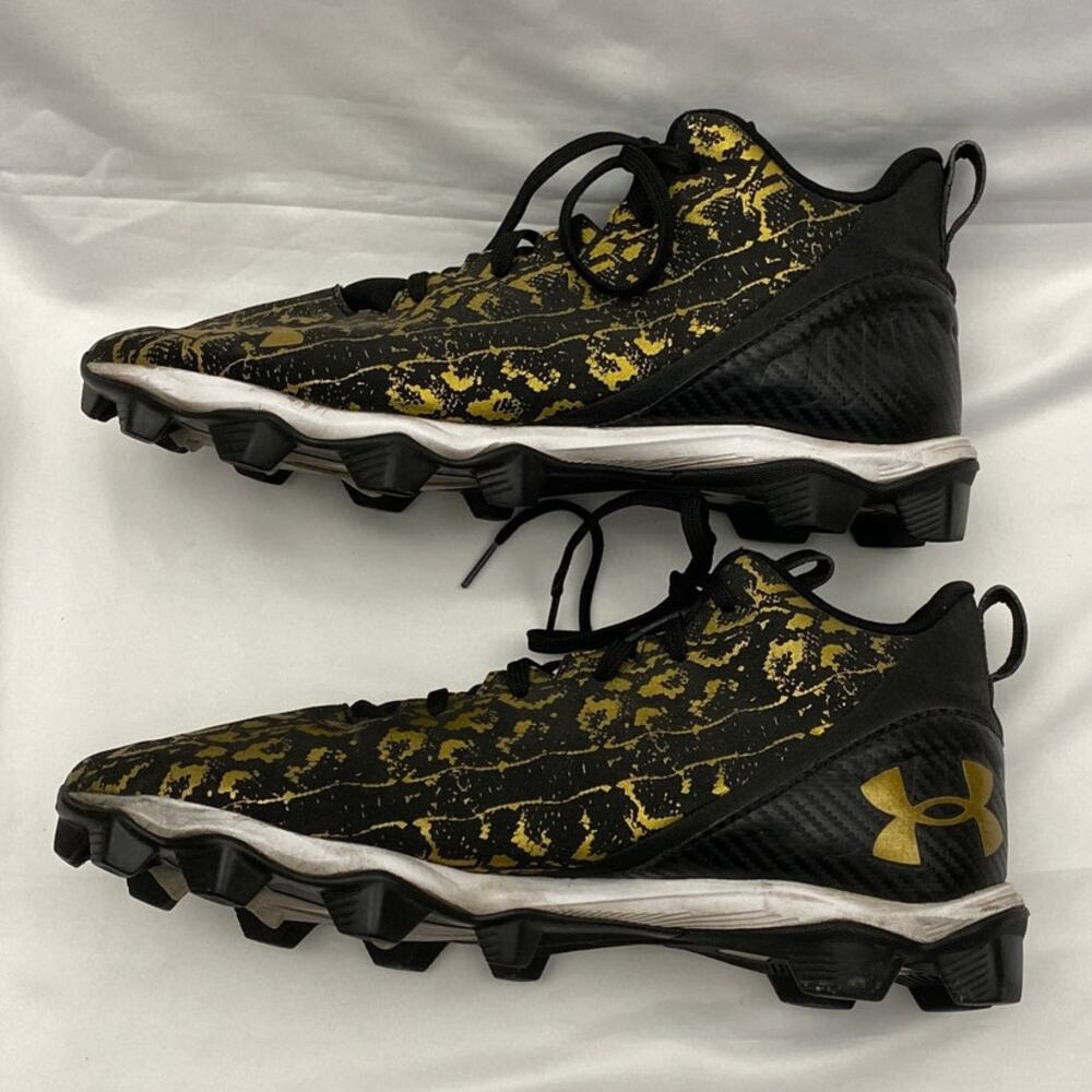 Under Armour Spotlight Mid Black and Gold Football Rubber Cleats Men's 12.5 used - Picture 4 of 12
